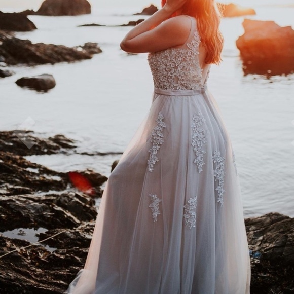 Long Tulle Appliqué Sequin Beaded Prom Dress - Picture 7 of 7